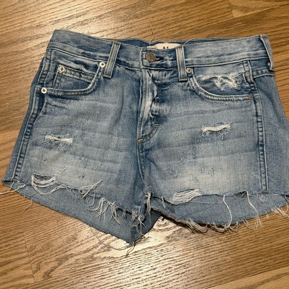 AMO Light Blue Distressed Jean Shorts